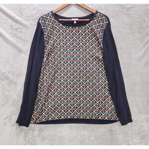 Talbots Womens Navy Blue Anchor Print Long Sleeve Knitted Top Size XL Nautical